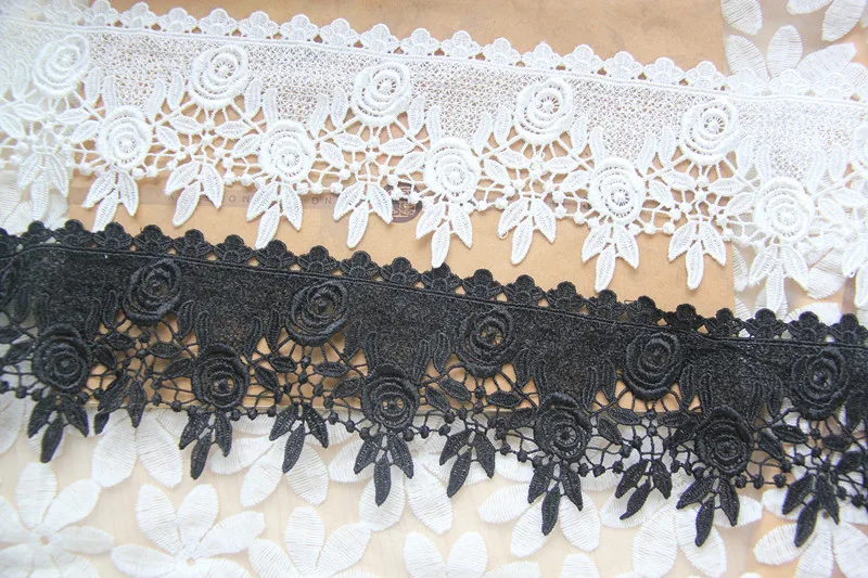 5 ярдов вышивка кружевная отделка Кружевная аппликация белый черный полиэстер