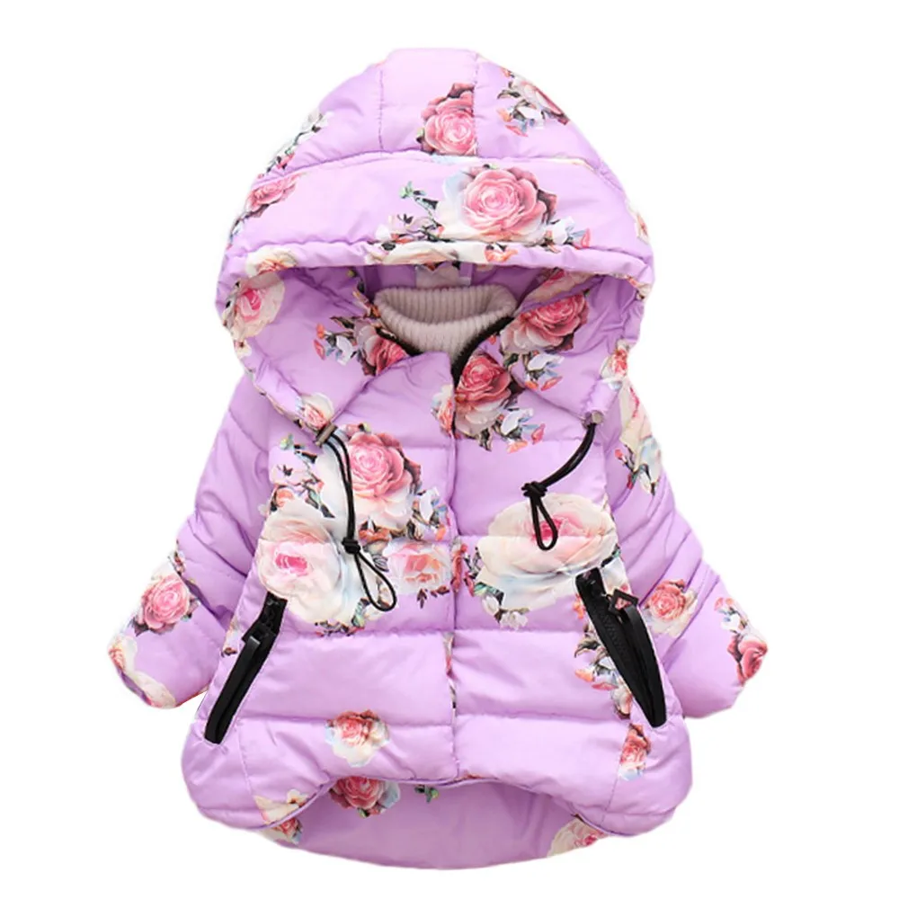 Зимняя теплая куртка с цветочным принтом для маленьких девочек manteau fille