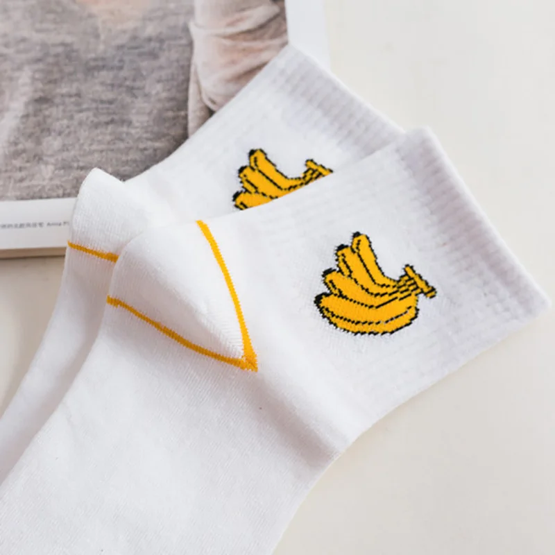 Bananas Женские хлопковые носки, все сезоны, модные, новые, средние, Харадзюку, стильные, женские, узкие, с динозавром, белые, женские, жаккардовые, повседневные носки - Цвет: Bananas