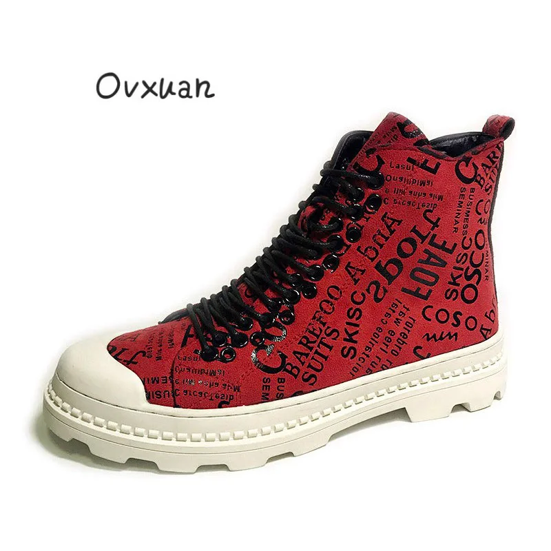 

OVXUAN Retro Vintage Men Botas Printed Genuine Leather Zipper Ankle Boots Male Shoes Flats Botines Zapatillas Hombre 2021 Autumn