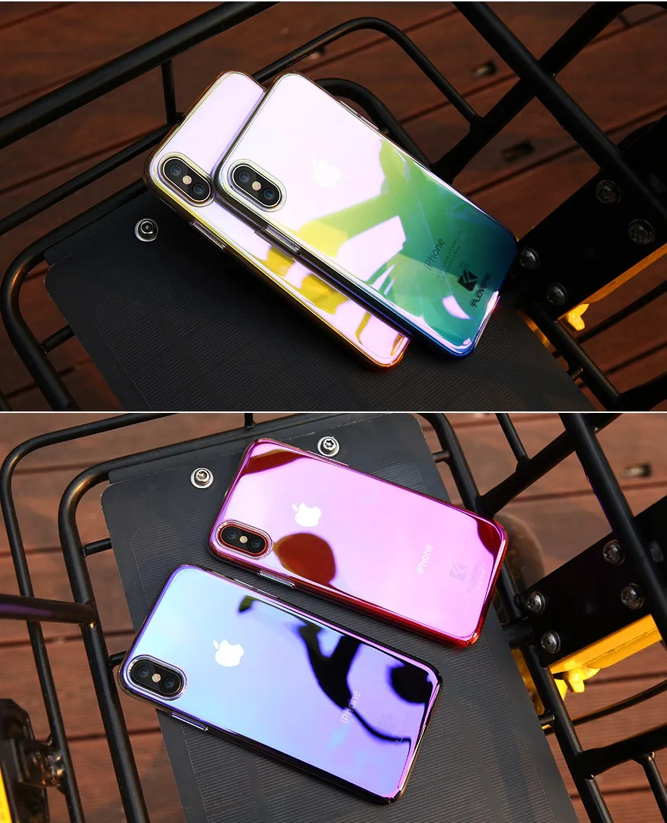 New Floveme Чехол для мобильного телефона iPhone X 8 7 6S 6 plus холодный Градиент Blue Ray PC прозрачная задняя крышка телефона Интимные аксессуары Капа чехол на айфон X 7 8 Plus чехол на айфон 6s 6 6 S Plus