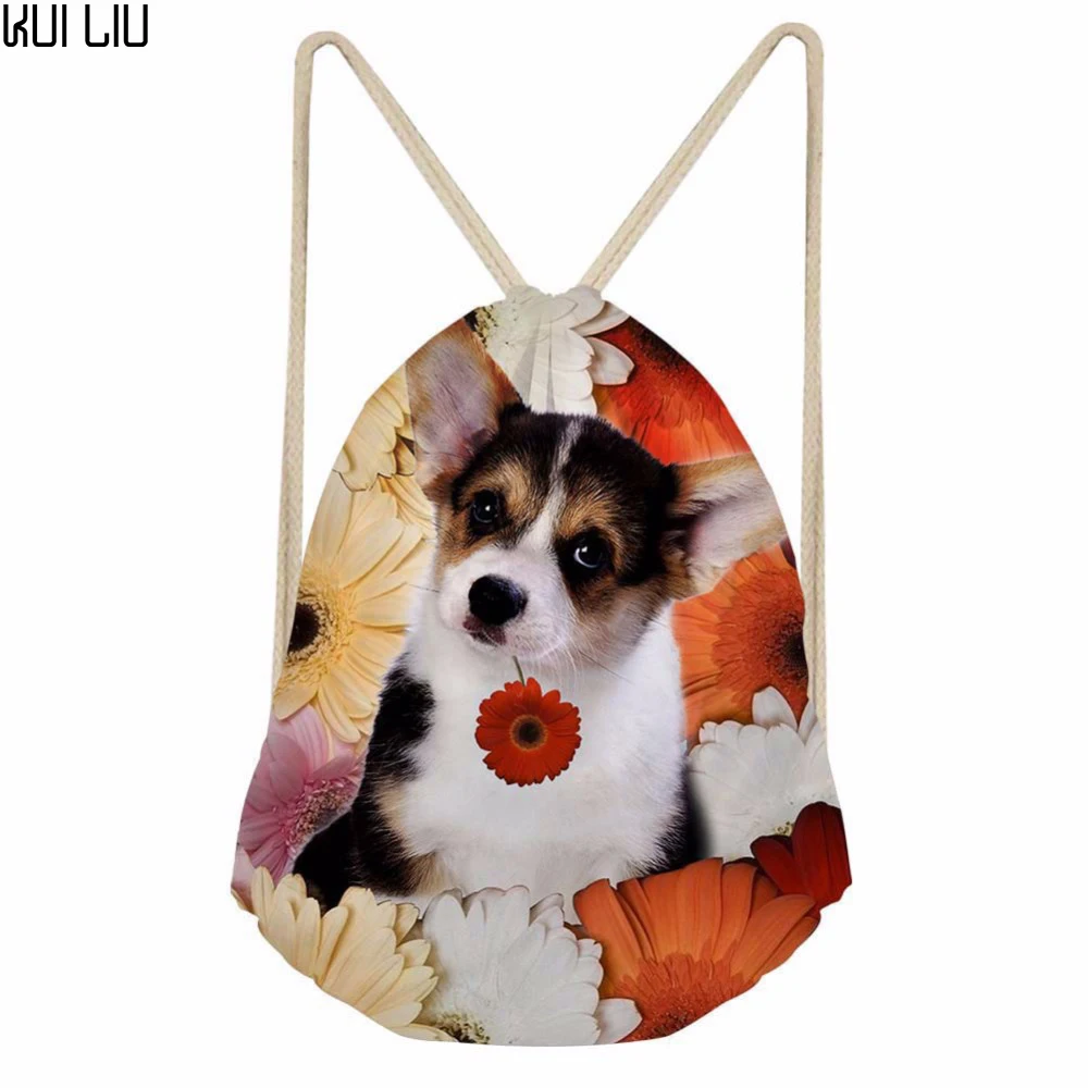 CustomizedFunny 3D Рисунок щенка котенка для женщин Drawstring schoolba детей девочек мини