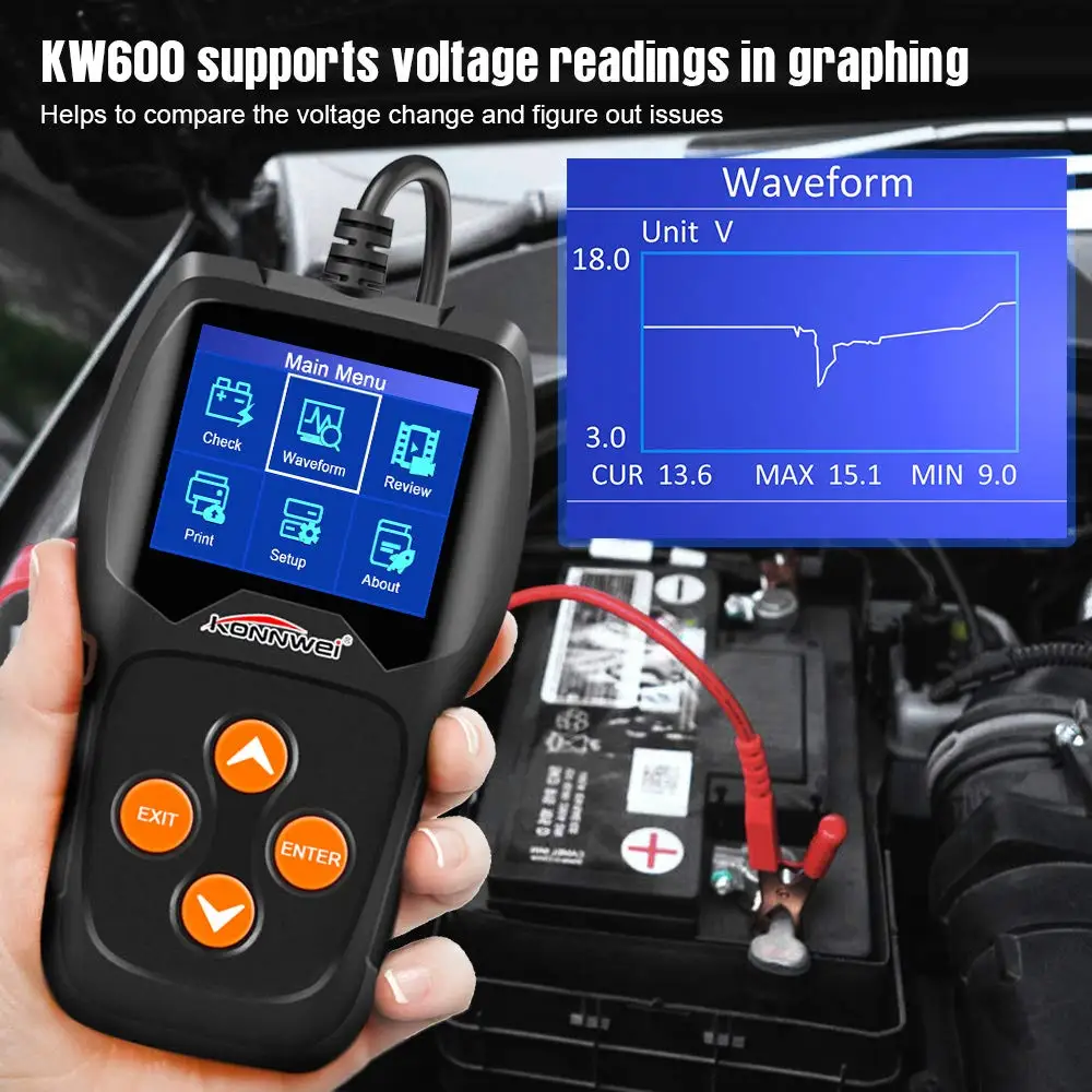 KONNWEI KW600 автомобиля Батарея Тесты er 12V 100 2000 CCA 220AH автомобильной анализатор