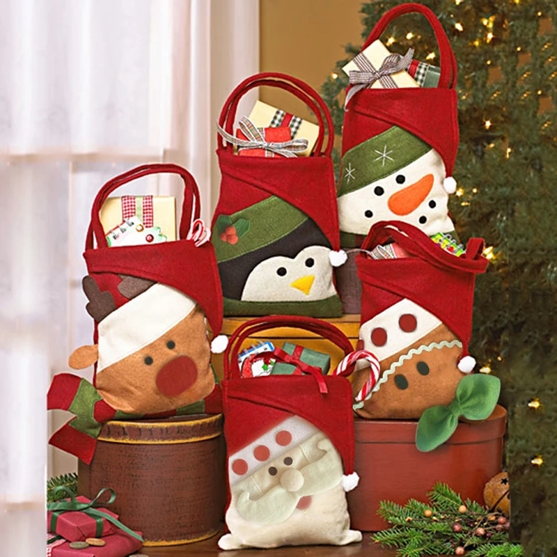Милые рождественские подарочные сумки Санта Клаус Снеговик Счастливого