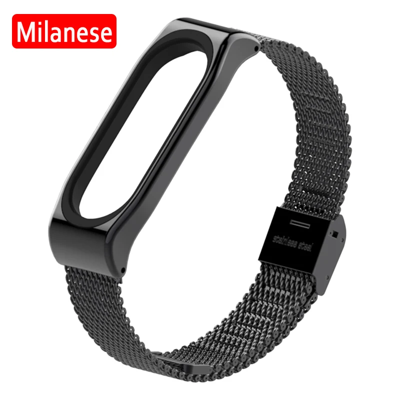 Milanese black Металлический ремешок для Xiaomi mi Band 4, Безвинтовой браслет из нержавеющей стали для mi Band 4, браслеты Xiaomi mi Band 4, сменный металлический ремешок - Color: Milanese black