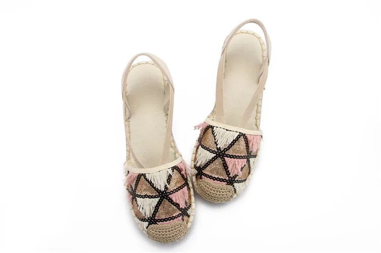 MInmclas/женские босоножки с блестками; шикарные льняные парусиновые сандалии на танкетке Лето; туфли-лодочки на платформе с ремешком на щиколотке и среднем каблуке; эспадрильи