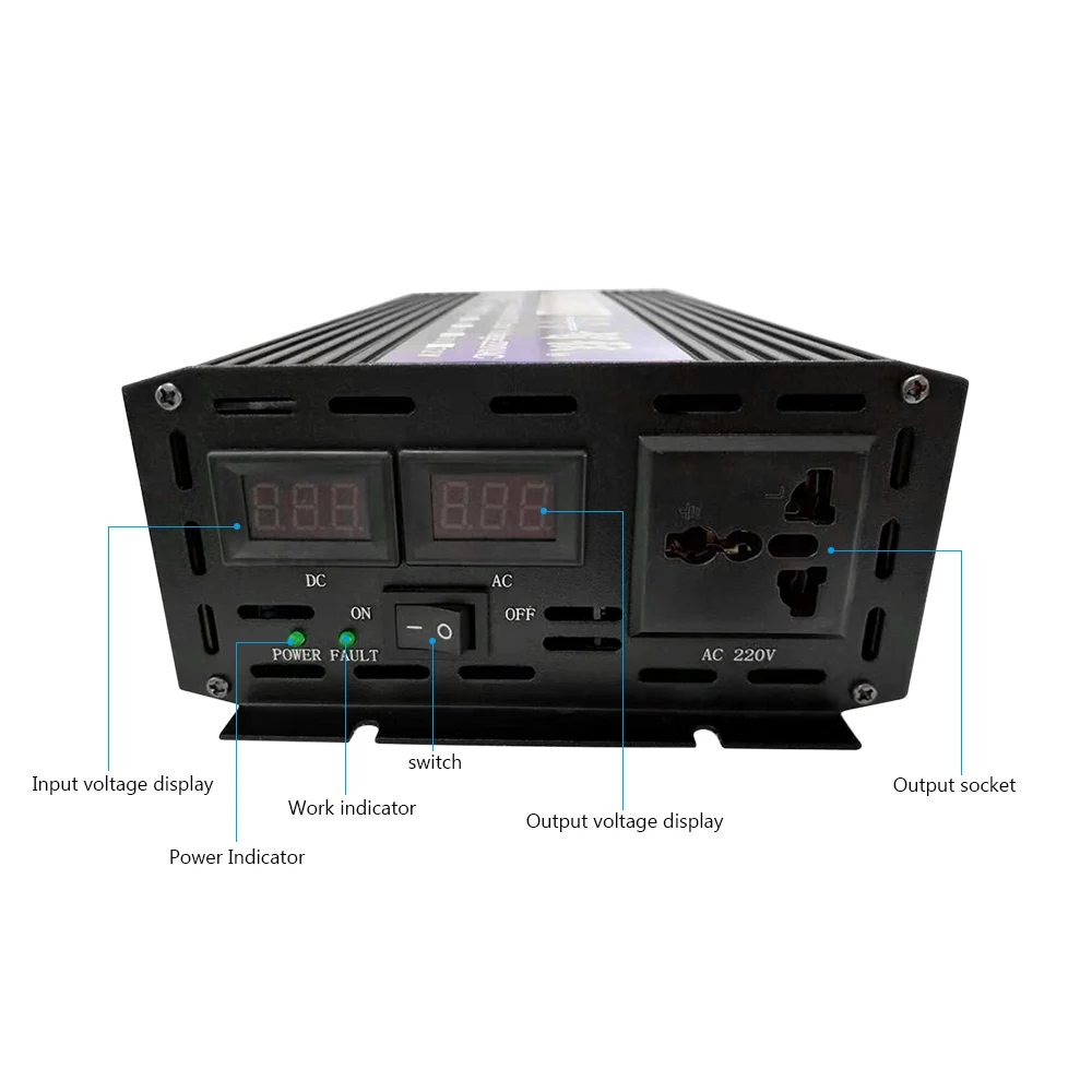 SUNYIMA, 3000 Вт, 12 В/24 В до 220 В, чистая синусоида, автомобильный инвертор, Преобразователь мощности, двойной цифровой дисплей для дома
