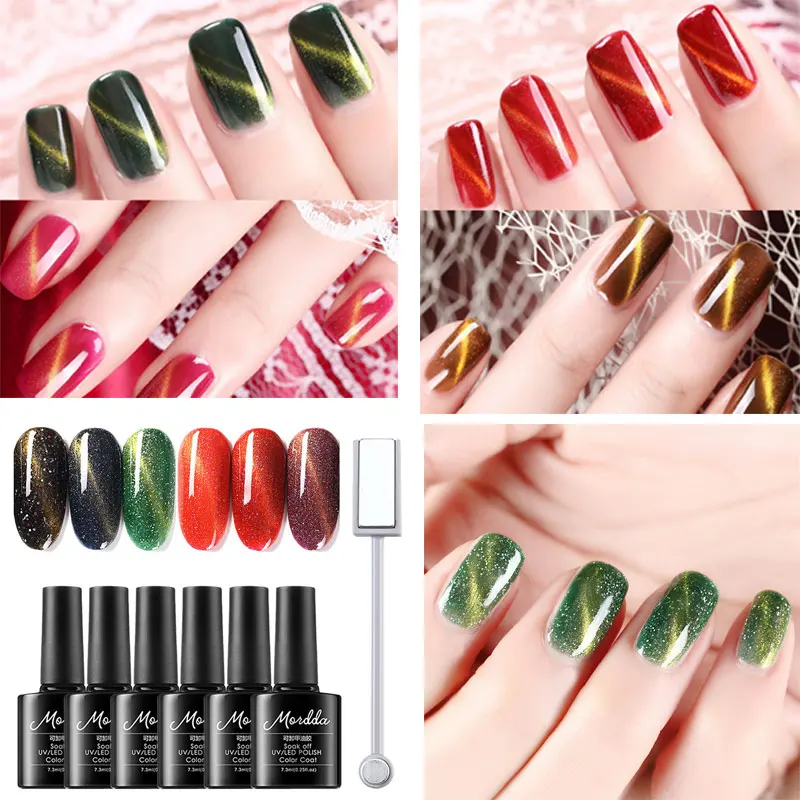 6pcs Nail Polish Glue Mermaid Charm Glass Star Gold Light Super Bright Gradient 3D Magnet Detachable Vat Eye | Красота и здоровье