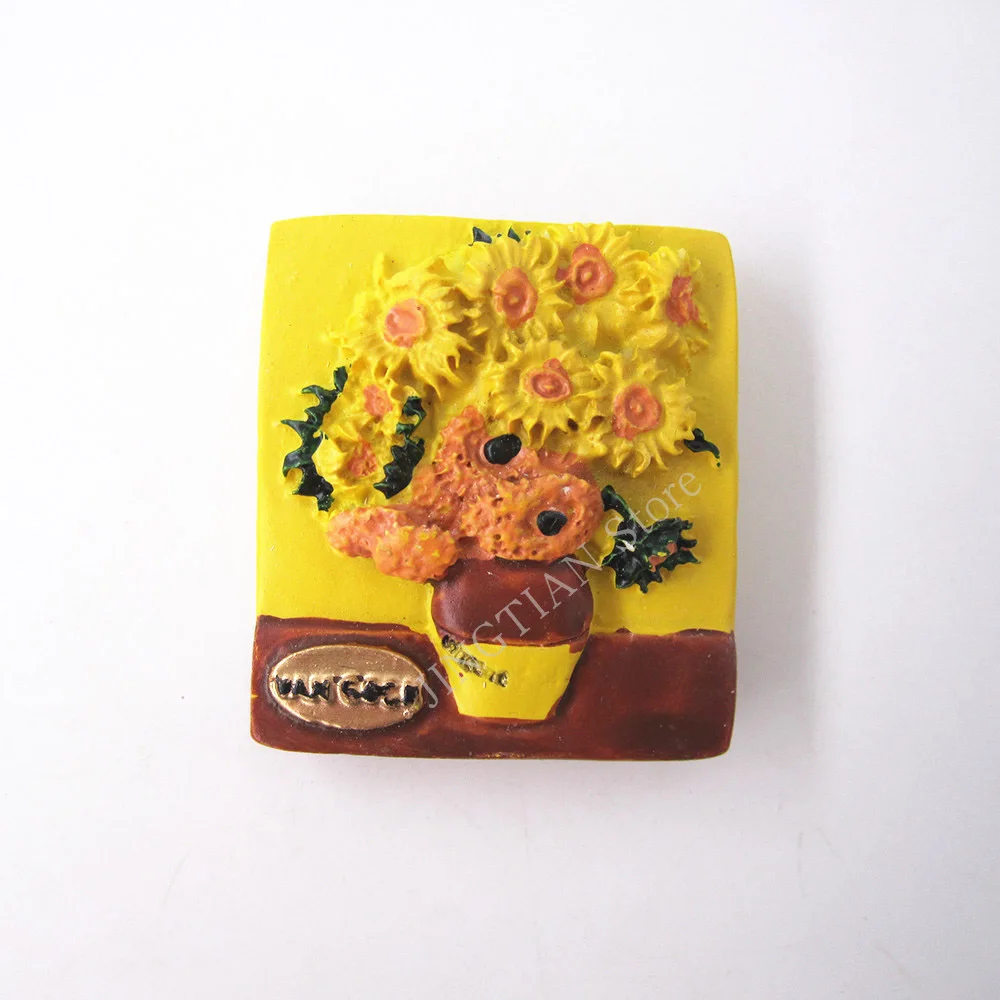 Van Gogh Hand Painted 3D Resin Fridge Magnet Sticker Netherlands Japan Countries City Cute Tourism Souvenir Home Decor Craft Gif - Цвет: Sunflower