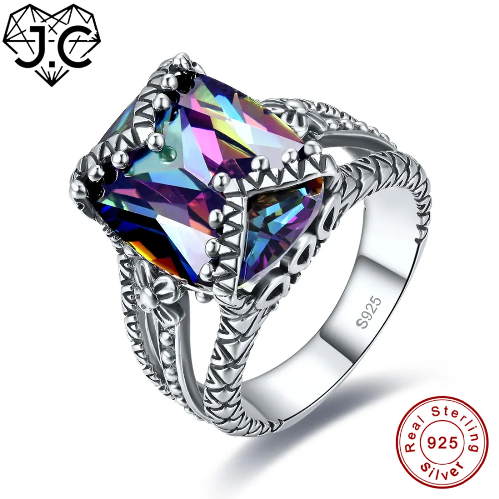 

J.C Fine Jewelry Solitaire Unisex Rainbow & Morganite Topaz 925 Sterling Silver Ring Size 6 7 8 9 For Lovers Christmas Gifts