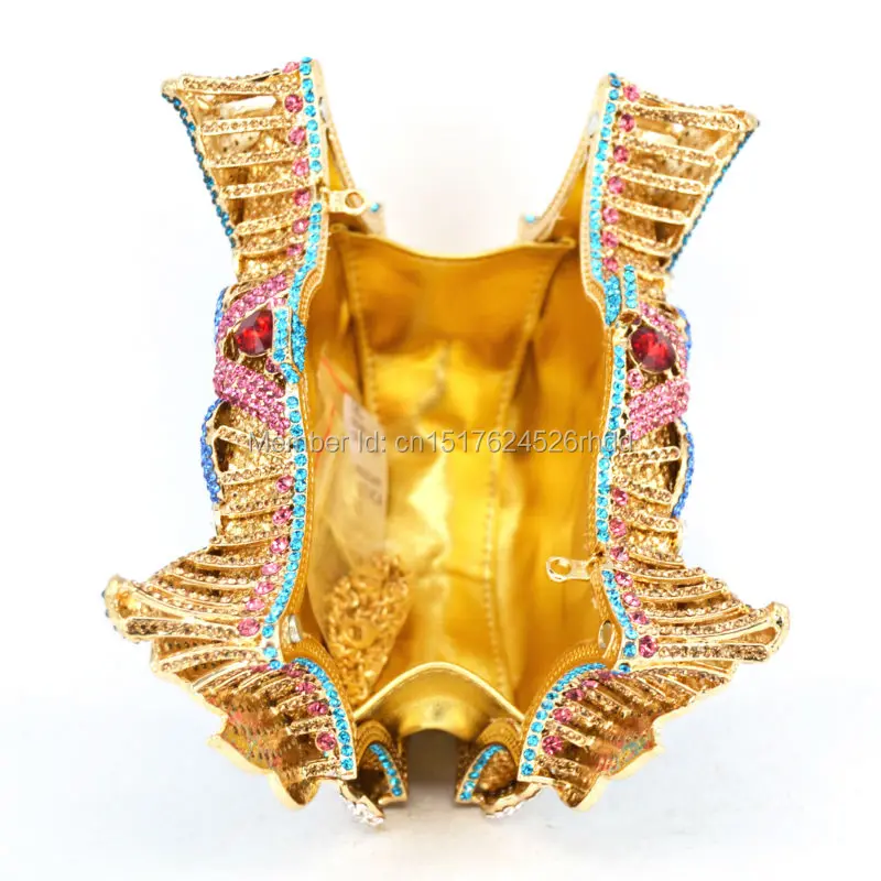 Золотая вечерняя сумочка с кристаллами Женский кошелек в виде лебедя вечерние