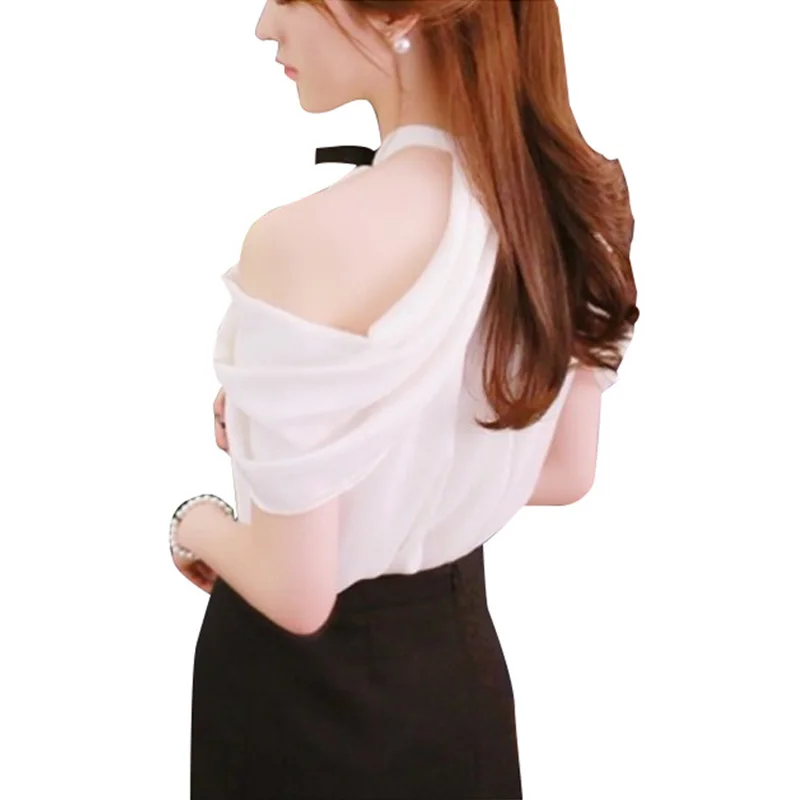 Женская Повседневная однотонная блуза на бретелях с оборками и бантом шифоновые