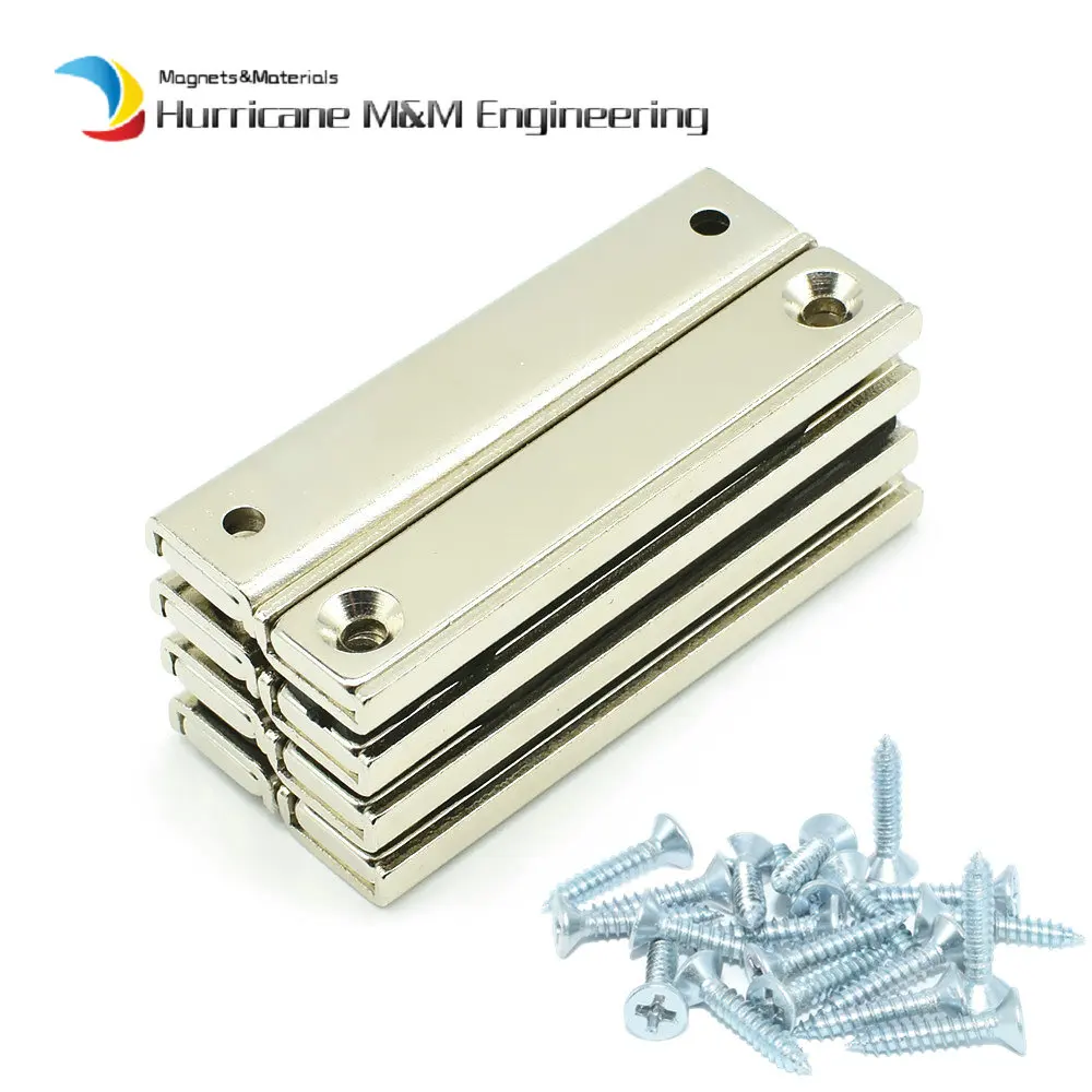 Намагничиватель NdFeB Strong Garage 60x13.5x5 мм с 2 скрытыми отверстиями под шурупы и набором шурупов для организации инструментов на магнитном подвесе 5 шт./уп.