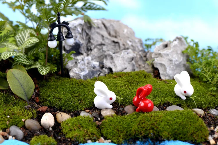 Красные и белые фигурки кролика милые декоративные мини Фея Сад Животные Статуя