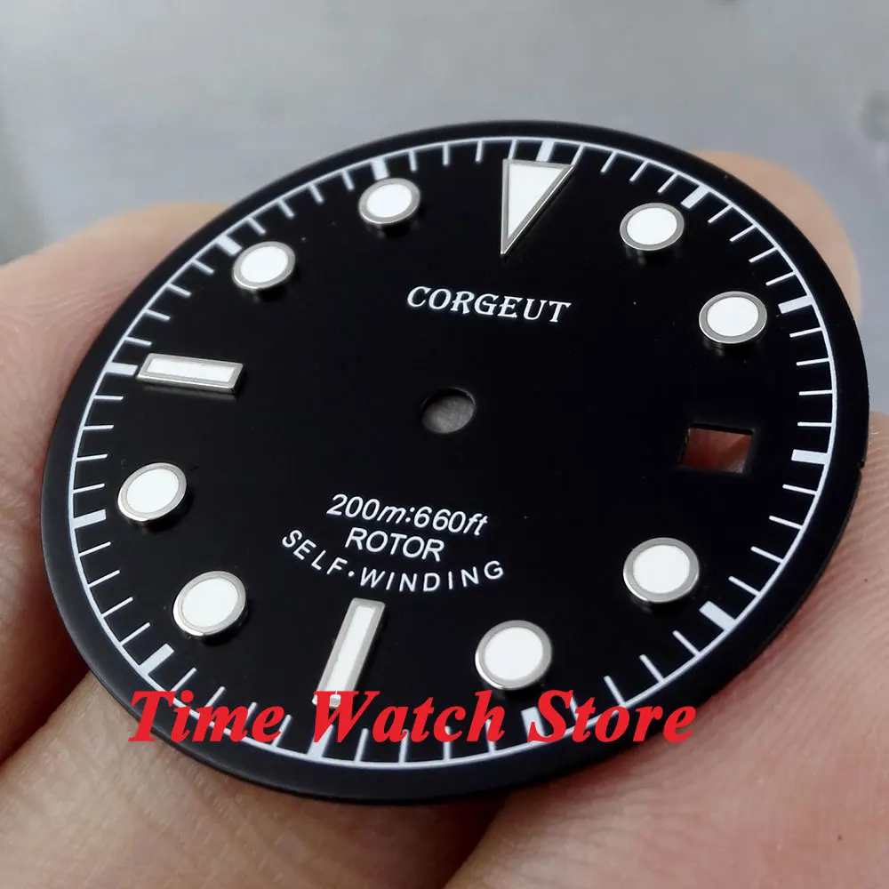 Черный циферблат светящиеся белые часы corgтеле 30 4 мм подходит для ETA 2824 2836 MIYOTA 8215