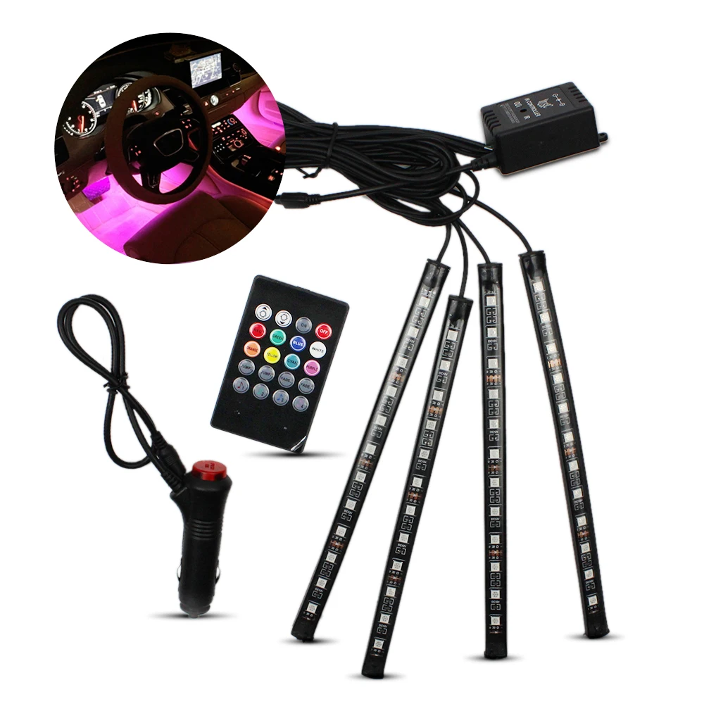 1Set 48LED Car LED Strip Lights 5050SMD RGB Blutooth Wifi Control Interior Light Atmosphere Lamp Fog Lamps With Remote | Лампы и