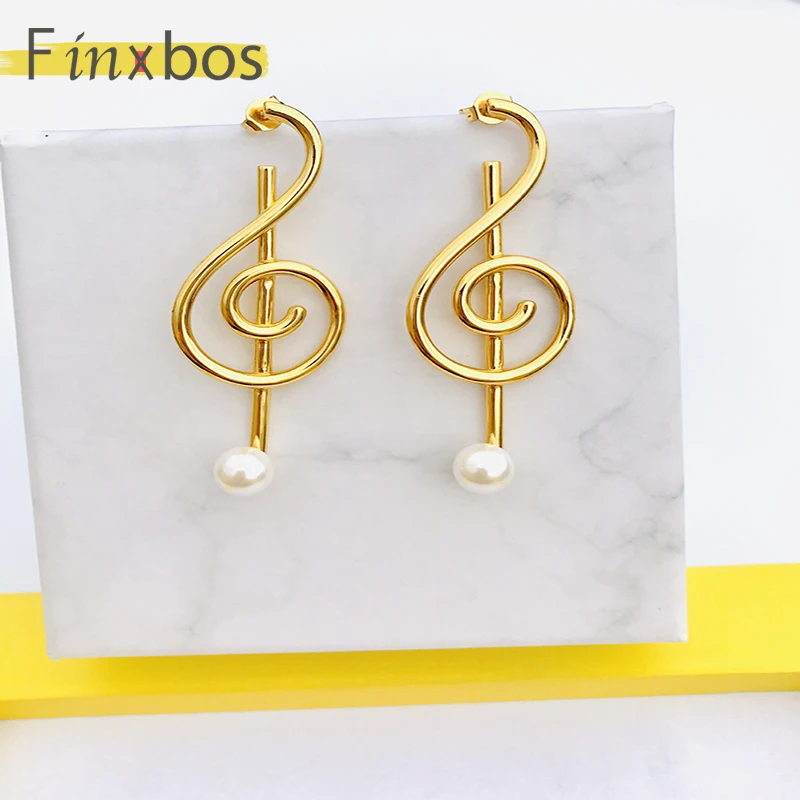 

Finxbos экологичный латунный дизайн, оригинальное модное украшение в виде ноты с жемчужиной, серьги