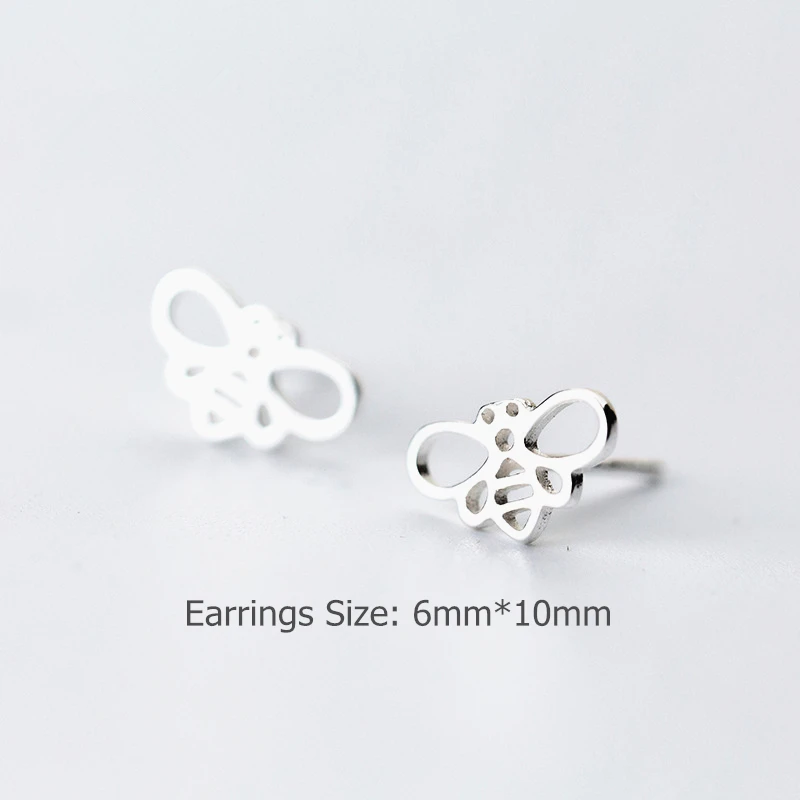 Authentic 925 Sterling Silver Jewelry Hollow Bee HoneyBee Stud Earrings Wholesale Animal Insect Charms | Украшения и аксессуары