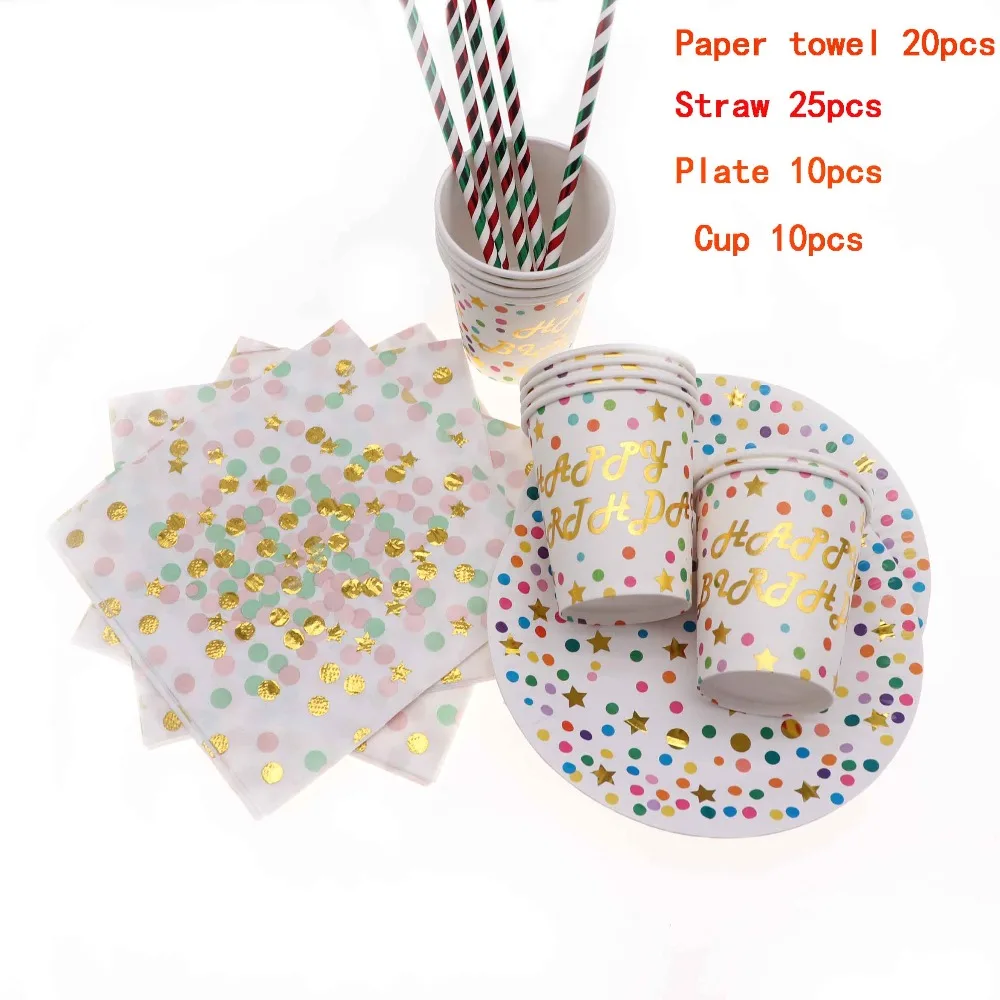 Горячая штамповка высококлассная одноразовая посуда набор золотых точек