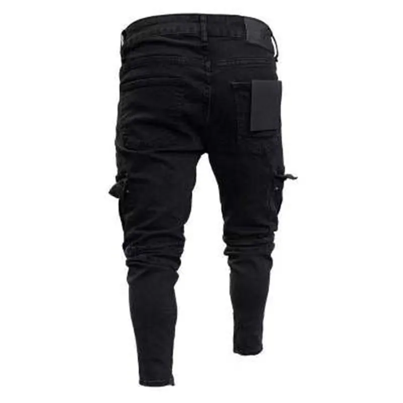 REPPUNK new streetwear hiphop men jeans comfortable cotton elastic slim black big pocket simple male quality denim trousers | Мужская