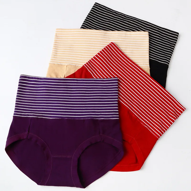 Для женщин пикантные Underpanties хлопка с спандекс в полоску Higgh-Rise Briefs Повседневное