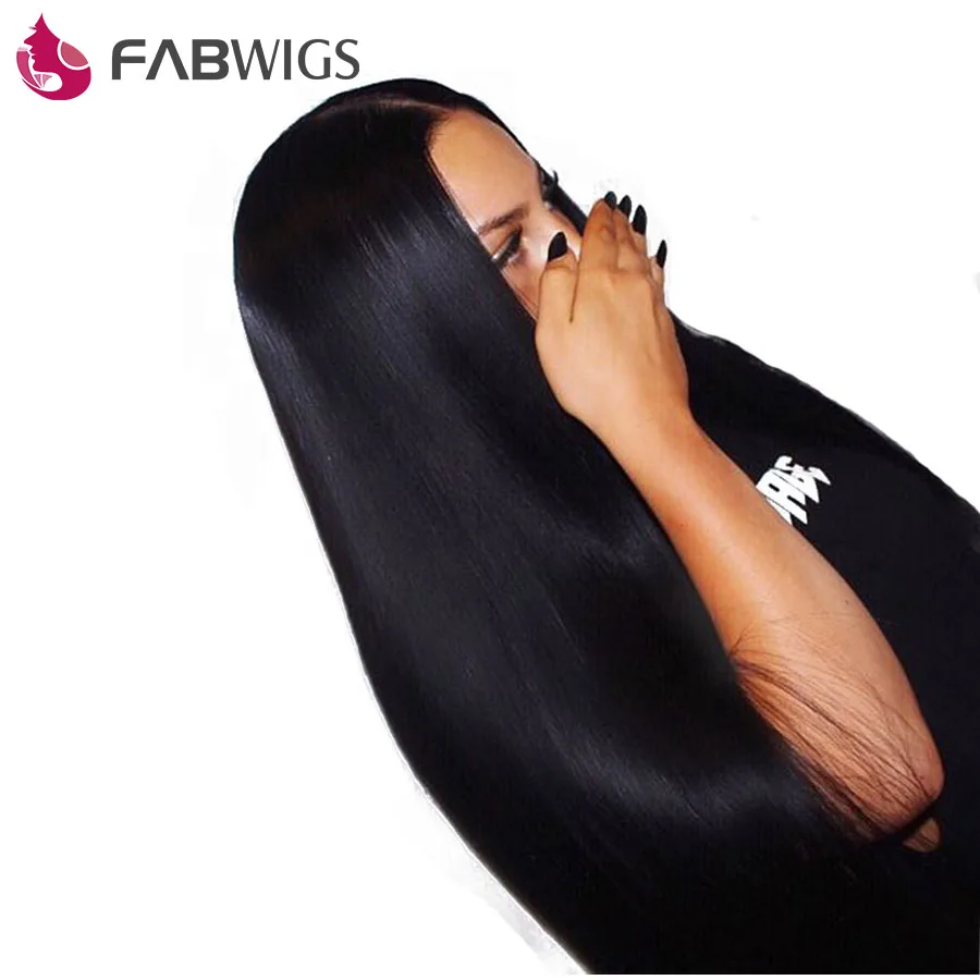 Fabwigs малазийские шелковистые прямые парики из натуральных волос на кружеве 180% густые натуральные волосы парики для женщин натуральные черные волосы Remy