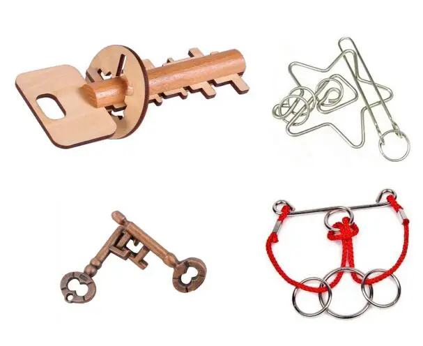 4 шт./компл. IQ металлический деревянный ключ звезда веревка пазл разум логика