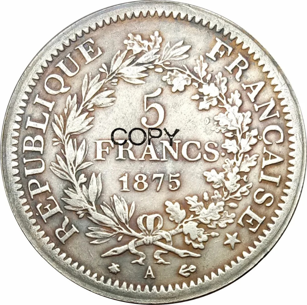 Франция 5 франков 1875 а купроникель посеребренная копия монета памятные монеты |