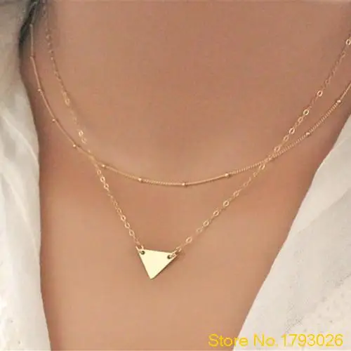 Simple Golden Bronze Sequins Triangle Pendant Womens Qualified Necklace 4T5N | Украшения и аксессуары