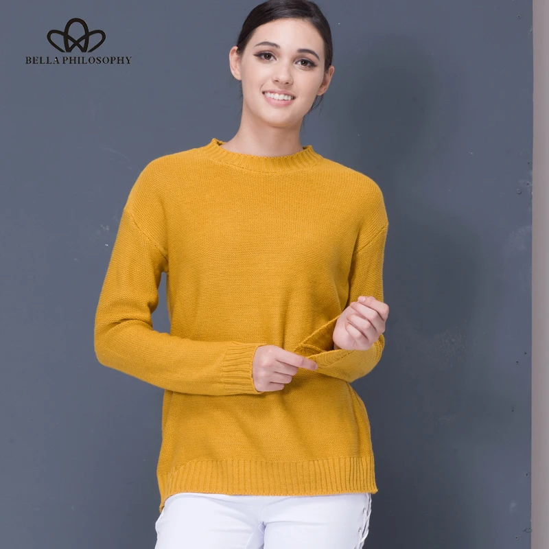 Женский свитер Bella Philosophy серый желтый хаки Повседневный на шнуровке сзади с