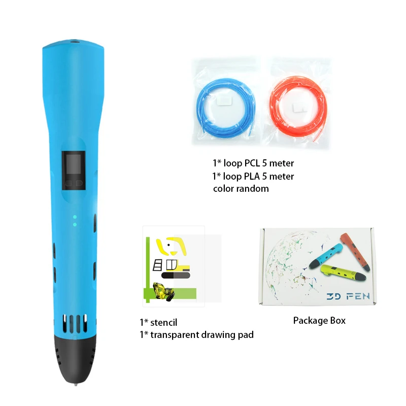 Blue 3D pen QCREATE QW01-012C универсальная 3D Ручка PLA PCL двойной режим ЖК-дисплей регулируемая температура нагрева и скорость с бесплатной 10 м нити - Цвет: Blue 3D pen