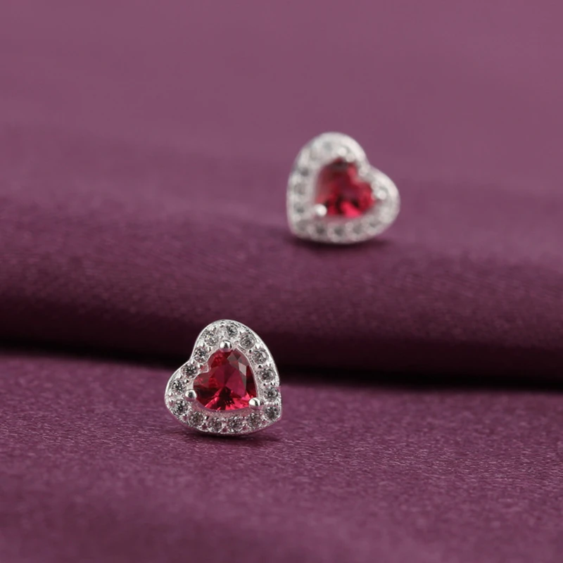 Женские серьги гвоздики из серебра 925 пробы с красным камнем|stud earrings|accessories