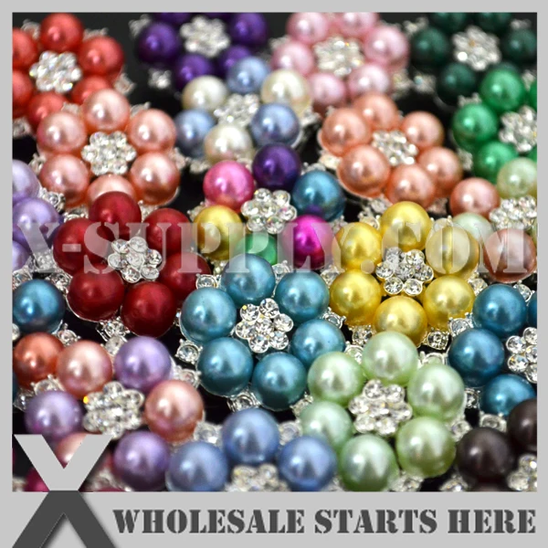 Круглая металлическая жемчужная стразы пуговица с хвостовиком для цветочного