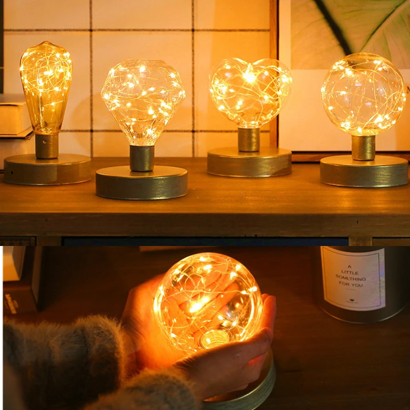 

Креативная металлическая настольная лампа в ретро стиле, фонарь из медной проволоки, прикроватная лампа для моделирования любовных шаров, ...
