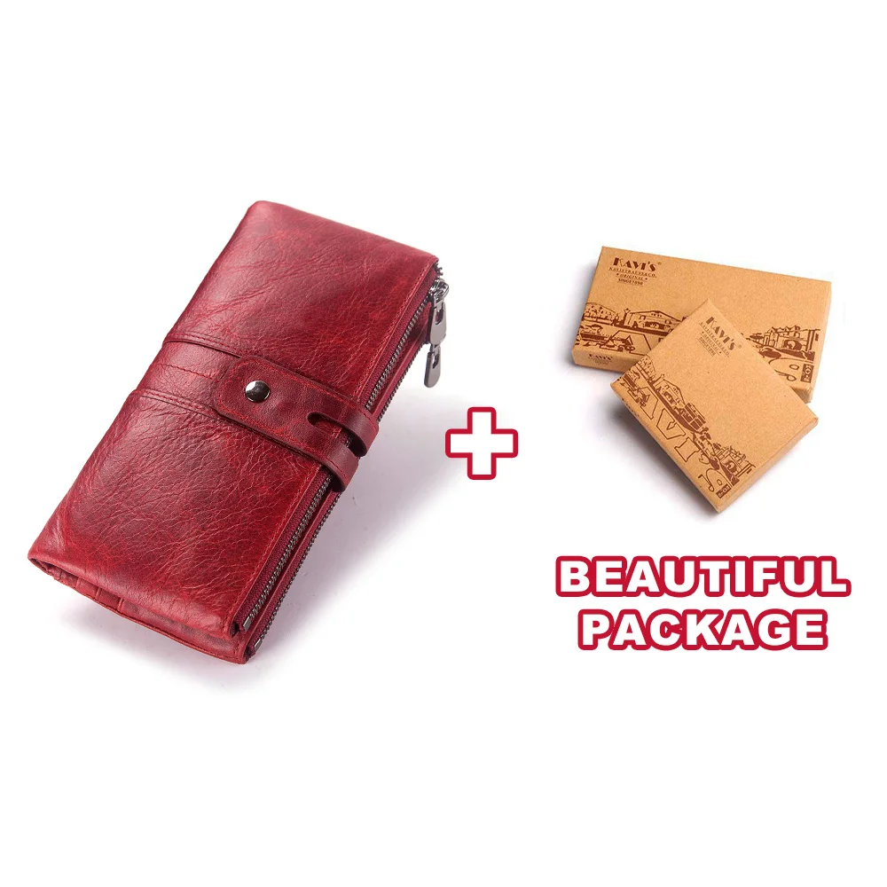 Red L BOX KAVIS, красный,, натуральная кожа, женский кошелек, для монет, на застежке, Portomonee, клатч, сумка для денег, Женский держатель для карт, длинный, качественный - Цвет: Red L BOX