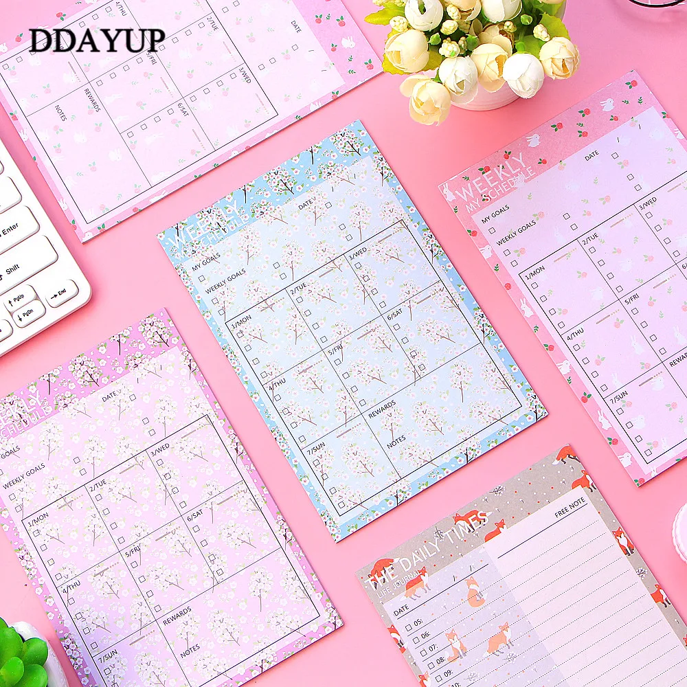 Цветочный блокнот Kawaii кролик лиса напечатанный Dily/Еженедельный план записная
