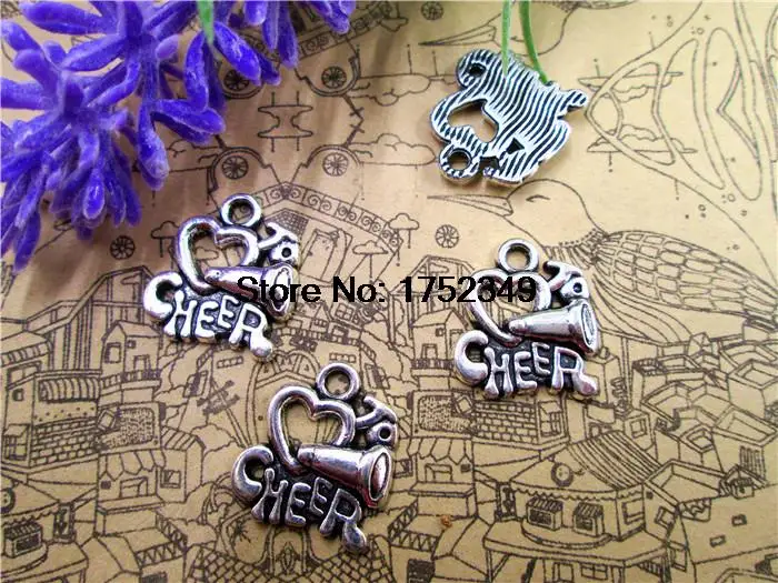 

100pcs--I love to cheer charms, Cheerleader Megaphone Charm pendants, Cheer, 16x14mm