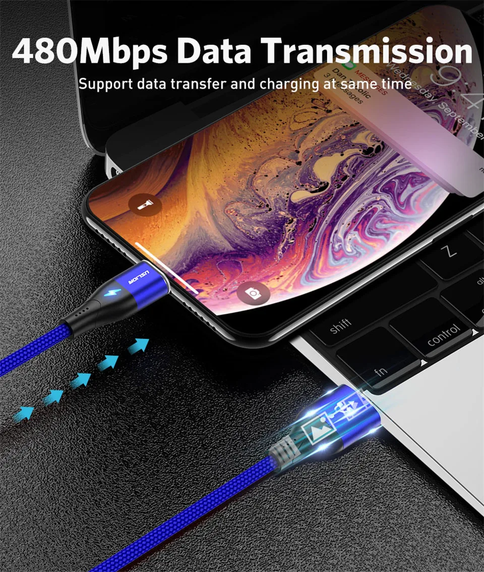 Магнитный кабель для быстрой зарядки USLION 1 м Micro usb type C для iPhone samsung Xiaomi 3A Micro usb type-C Магнитный кабель для зарядки и передачи данных
