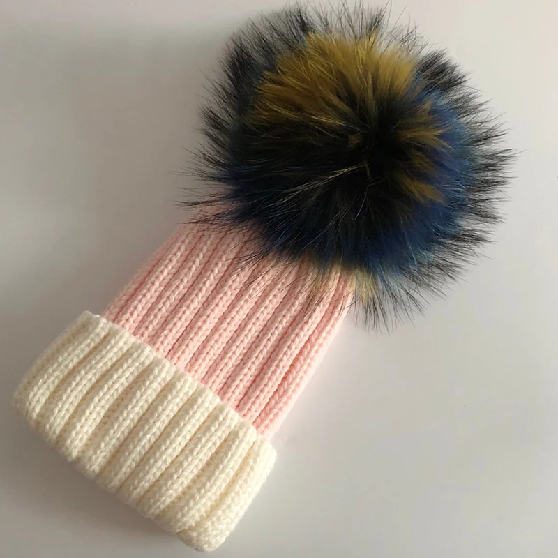 Модные помпоны из натурального Лисьего меха и норки, 15 см, шапочки Skullies Beanies для девочек, детские зимние теплые шапочки Skullies Beanies, новинка