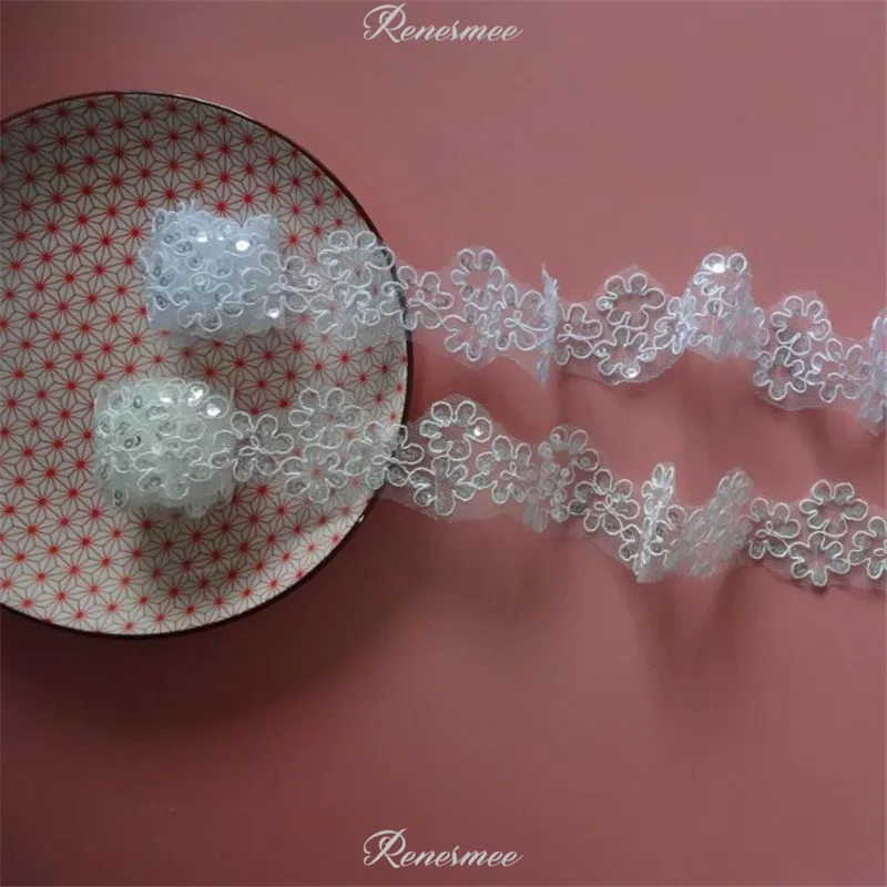Delicate 3m White/Ivory Sequin Cording Edge Flower Venise Venice Mesh Lace Trim Applique Sewing Craft for Wedding Dec. 4.5cm | Дом и сад