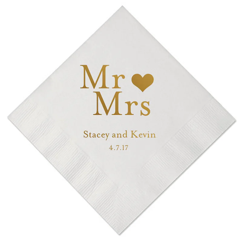

Personalized Wedding Napkins Golden Printed Custom Mr & Mrs Paper Napkins Birthday Bridal Shower Party Dinner Table Napkin