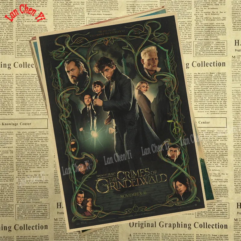 Фантастические звери: плакат из крафт-бумаги "The Crime of Grindelwald" для украшения дома, декоративная печать на стену