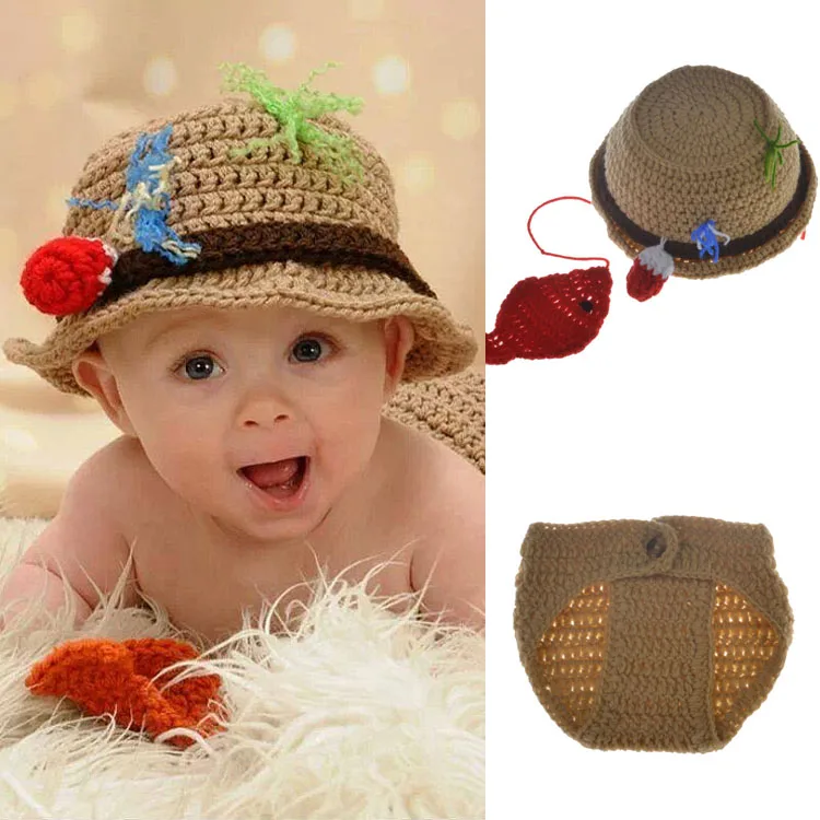 Newborn Baby Crochet Fishman Hat Pants Set with Fish Infant Photography Props Outfits 1set MZS-15070 | Детская одежда и обувь