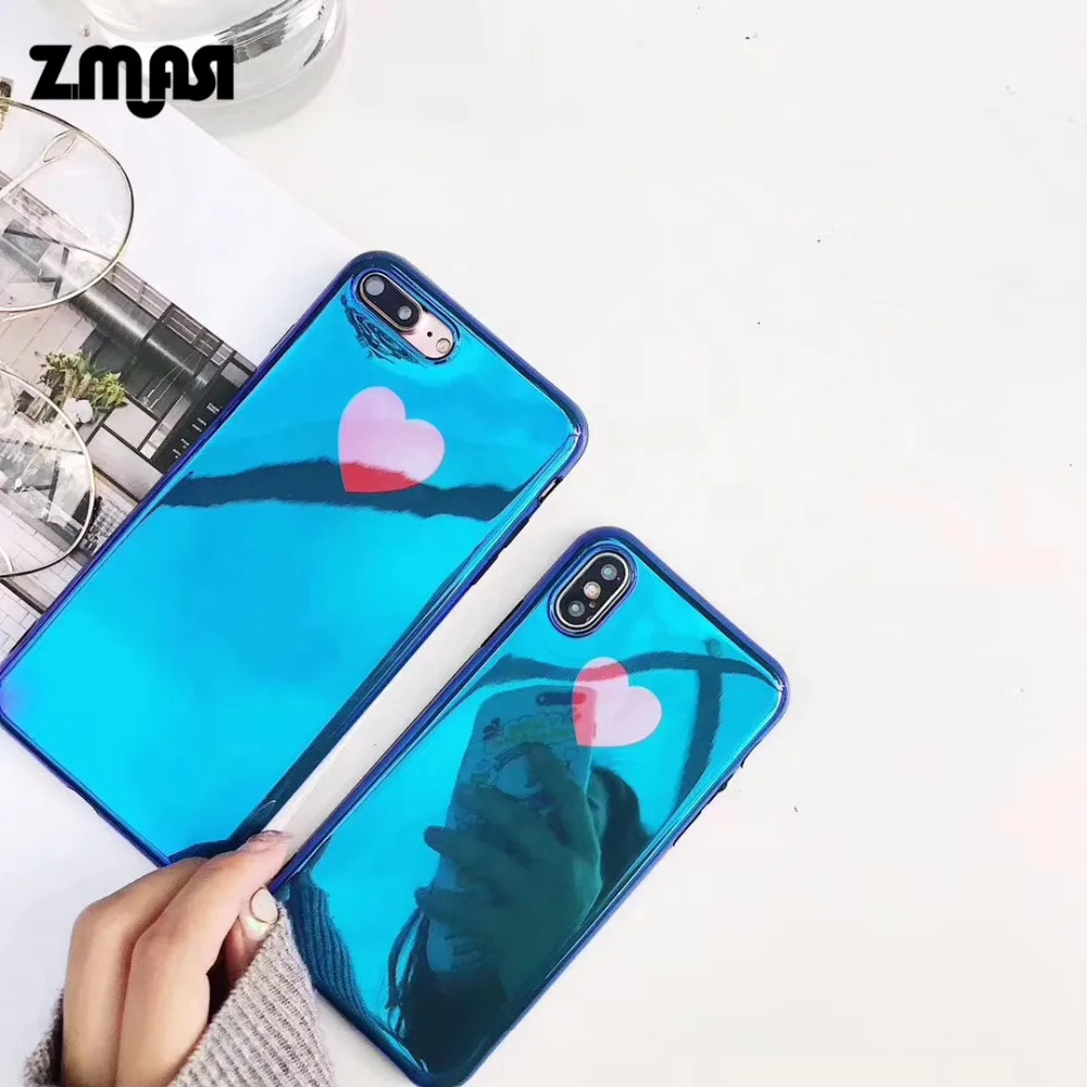 ZMASI Blue-ray Soft Cell Case for iPhone X 6s 6 Cute Heart Phone Bag 7 8 plus Back Funda Cover |