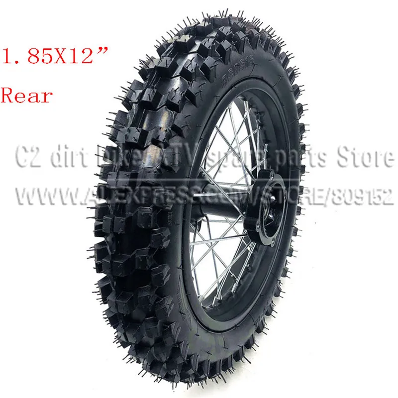 

80/100-12 Guangli Tyres 1.85 x 12inch Rear Rims Wheel Steel Hub Black Wheels 32 spoke 15mm axle hole dirt pit bike Kayo Apollo