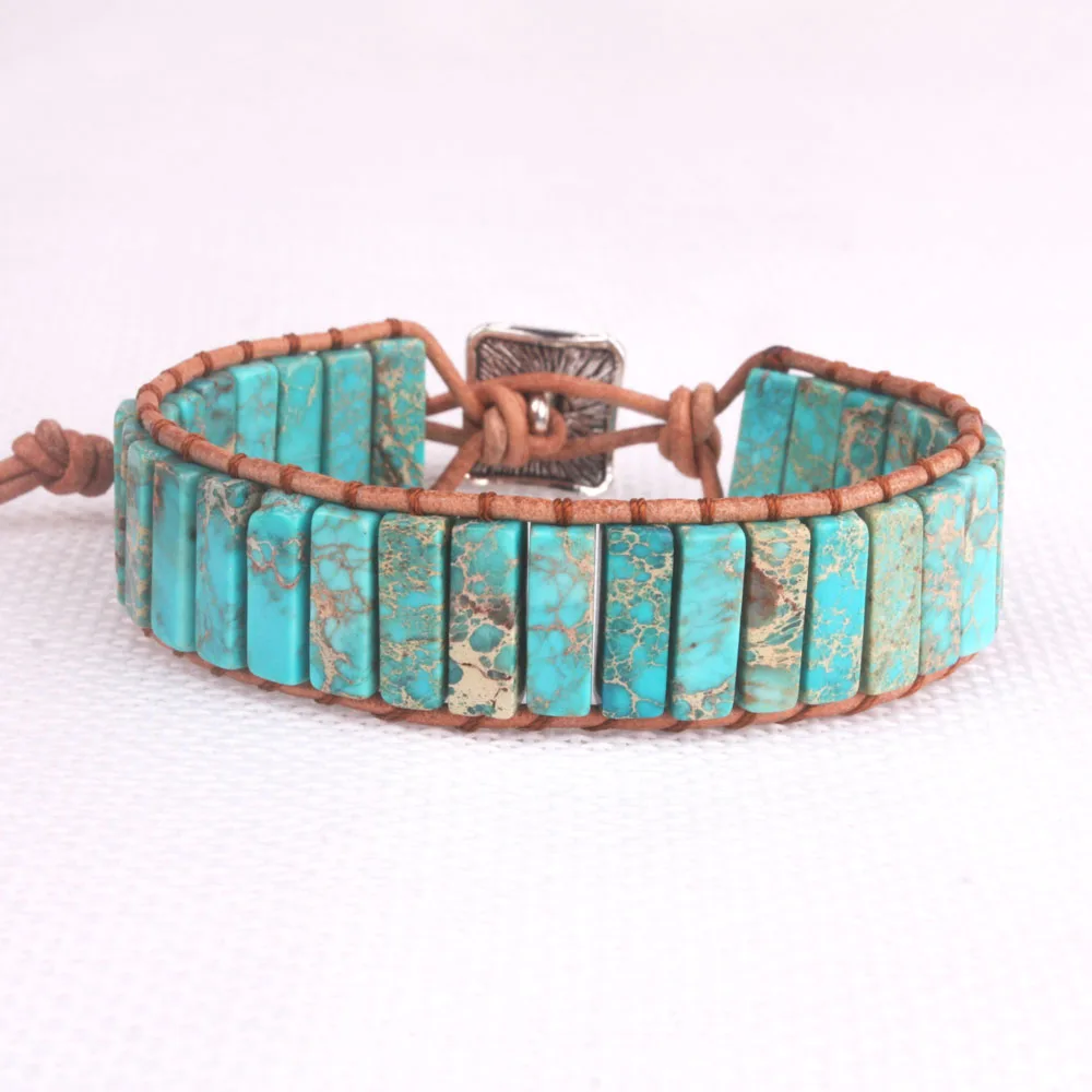 Женский кожаный браслет из натурального камня для пары с бусинами Pulsera Cuenta Cuadrados