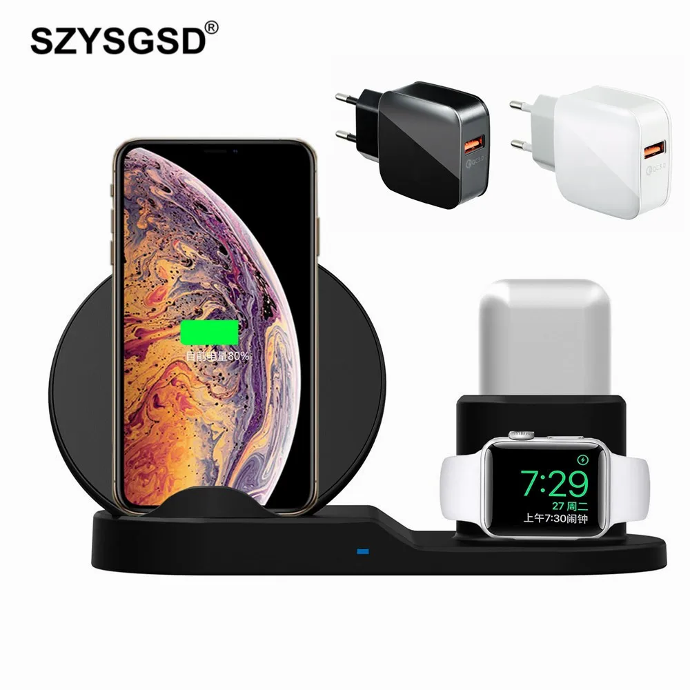 Беспроводное зарядное устройство подставка для iPhone AirPods Apple Watch док станция