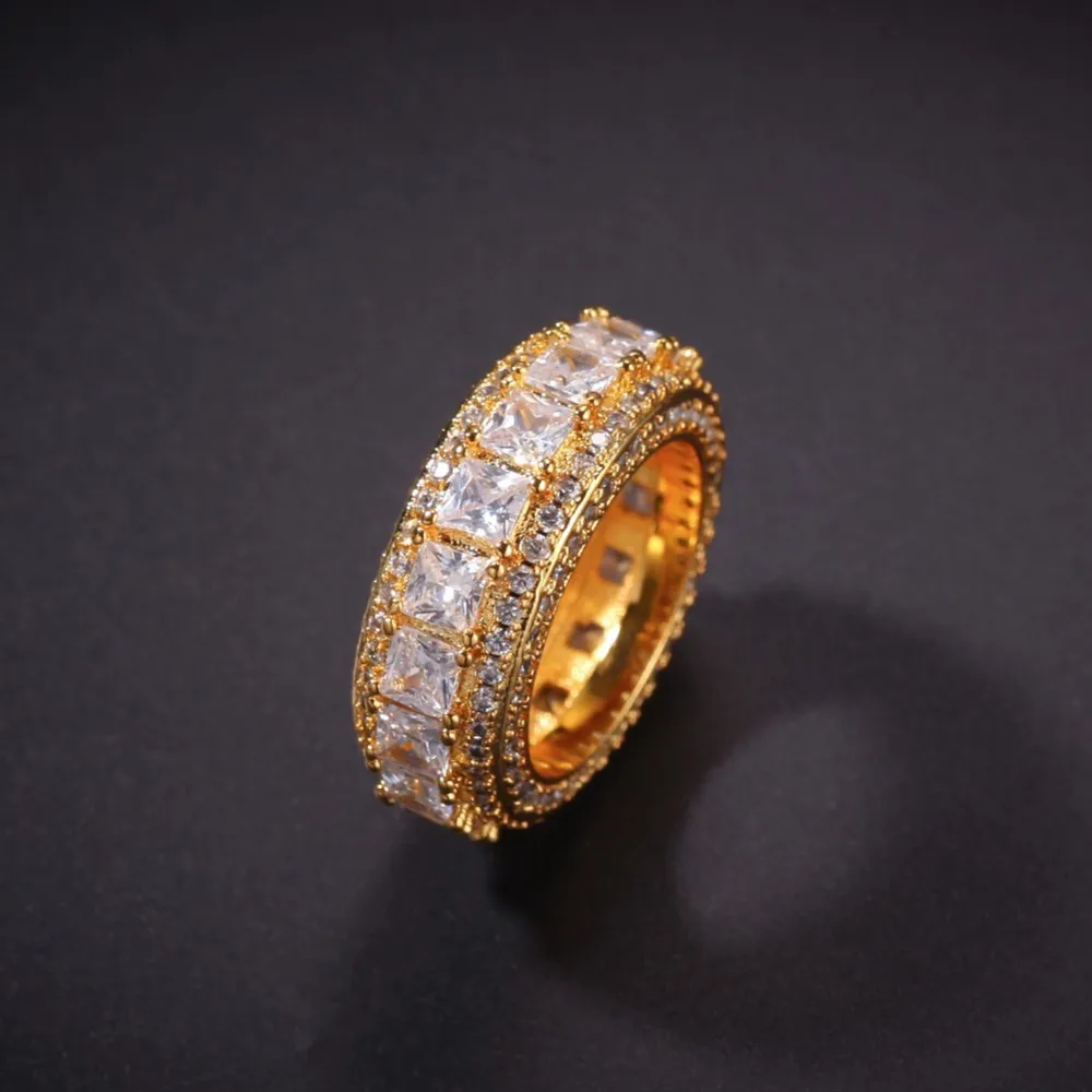 TBTK Luxury Paved Bling Crystal Zirconia Stones Beautiful Fashion Ring for Men Trendy Punk Jewelry Wedding Bands Round Cool | Украшения и