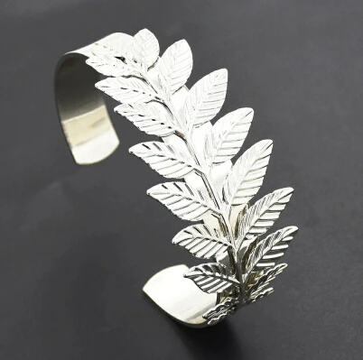 Silver Metal Барокко открытый манжеты браслеты женские девушки ювелирные изделия золотые, серебряные, полые цветок браслеты-листья Винтаж Бохо этнические греческие ювелирные изделия - Окраска металла: Silver Metal
