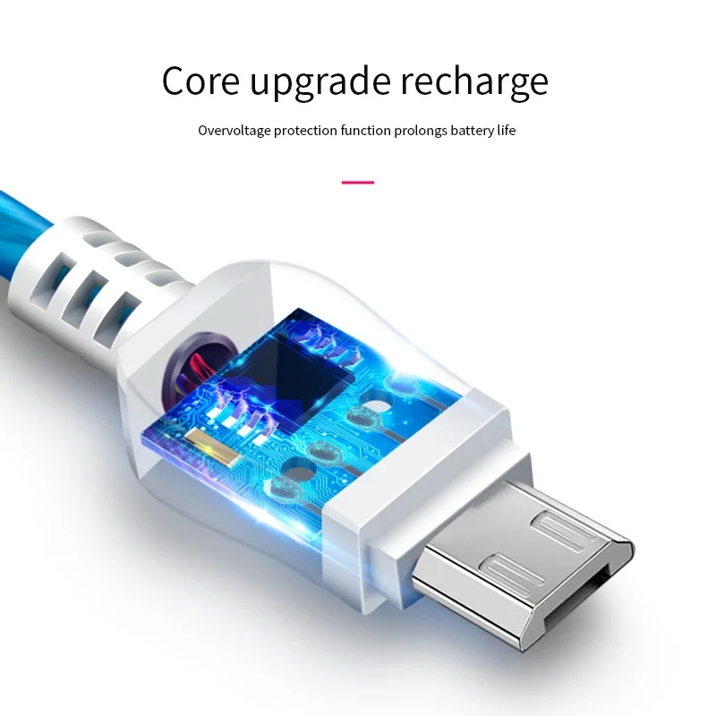 Светодиодный usb-кабель для зарядки и передачи данных для Galaxy S7, S6, S5, J5, A5, huawei, Redmi, Note, 3, 4, 5, длина сотового телефона, 1 м, провод для быстрой зарядки, Microusb
